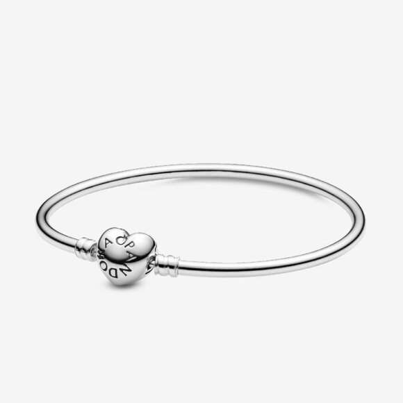 🩷Authentic Logo Heart Clasp Bangle Sterling Silver 7.5 🩷 - Picture 1 of 7